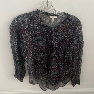 Joie Black Sheer Floral Button-Up Blouse